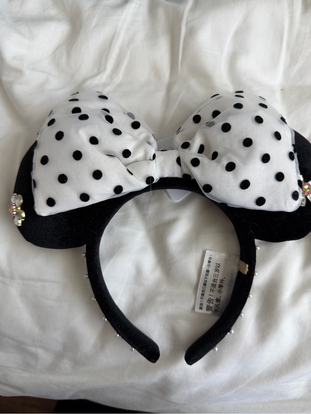 NWT BaubleBar Black and White Polka Dot Bow Headband